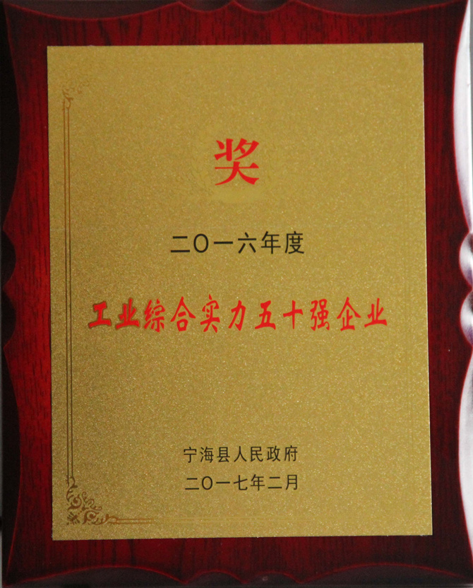 華寶公司榮獲“2016年度寧?？h工業(yè)綜合實力五十強”